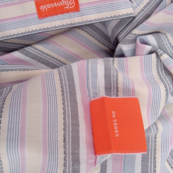 Faconnable Mens Striped Shirt Size L Large Pastel Button Front Pocket Preppy - Picture 13 of 13